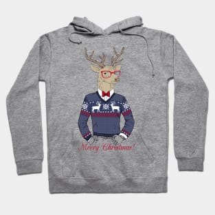 Hand Drawn Vector Illustration of Deer Hipster in Jacquard Sweater Hoodie